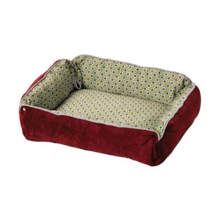 Midwest Quiet Time Boutique Reversible Snap-Bolster Dog Bed  Burgundy / Wine 21" x 17" x 5" 