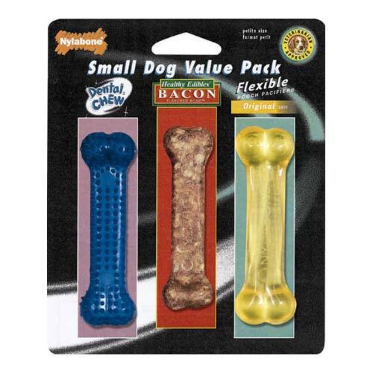 Nylabone Small Dog Chew Toy Value Pack Blue / Brown / Yellow 4.5" x 1.5" x 1.5"