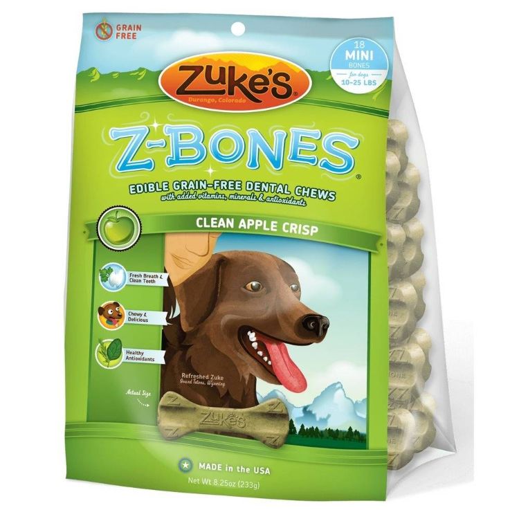 Zuke's Z-Bones Grain Free Edible Dental Chews Clean Apple Crisp 18 count Small 