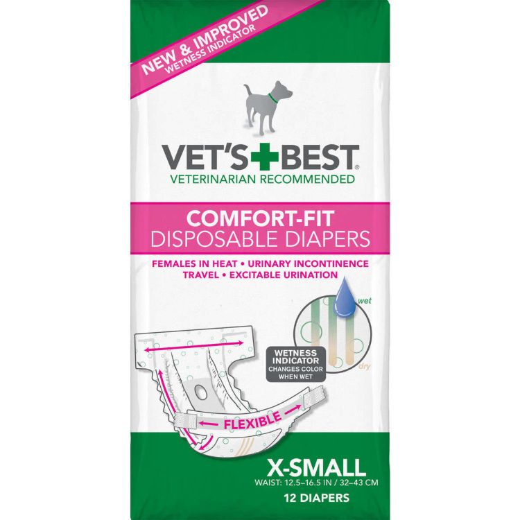 Vet's Best Comfort-Fit Disposable Female Dog Diaper 12 pack Extra Small White 7.5" x 3.44" x 4"