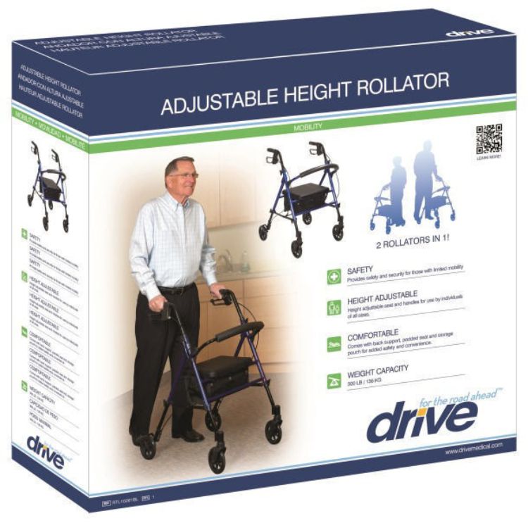 Adjustable Height Rollator, 6 Casters