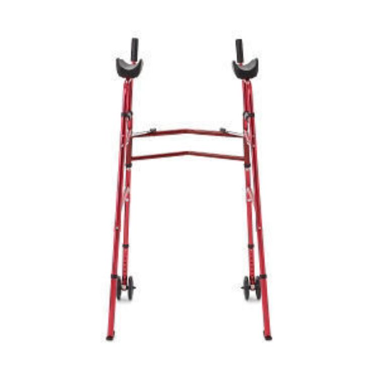 MEDLINE UPRIGHT FOLDING WALKER WITH 5" WHEELS, RED