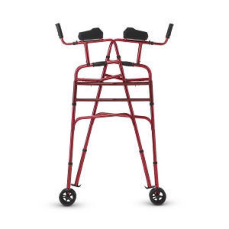 MEDLINE UPRIGHT FOLDING WALKER WITH 5" WHEELS, RED