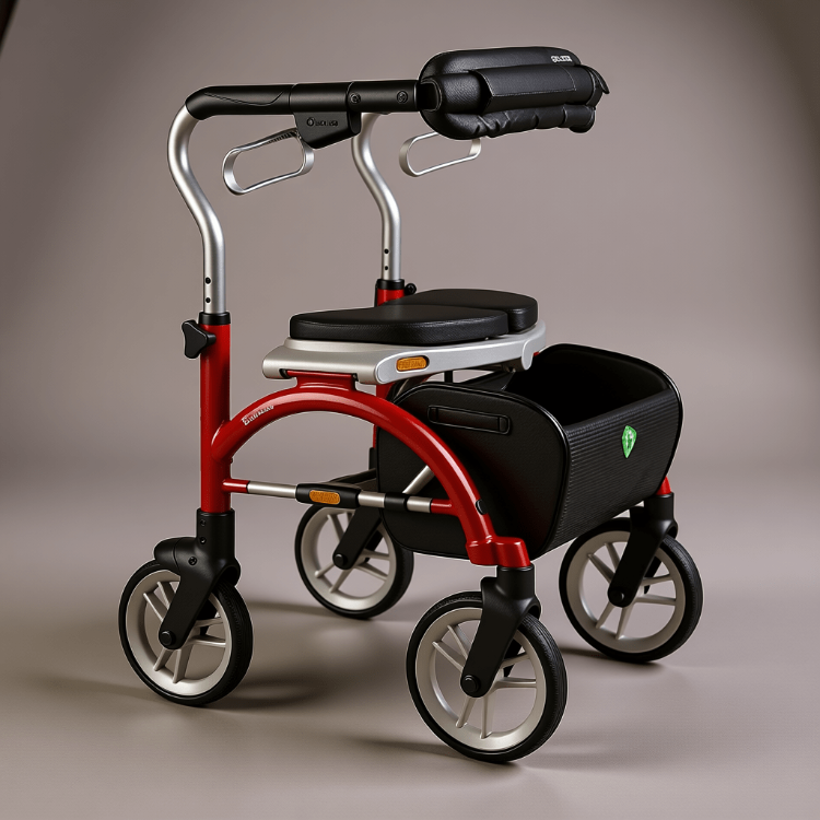 Evolution Xpresso Lite cable-free rollator in Ruby Red with lightweight frame