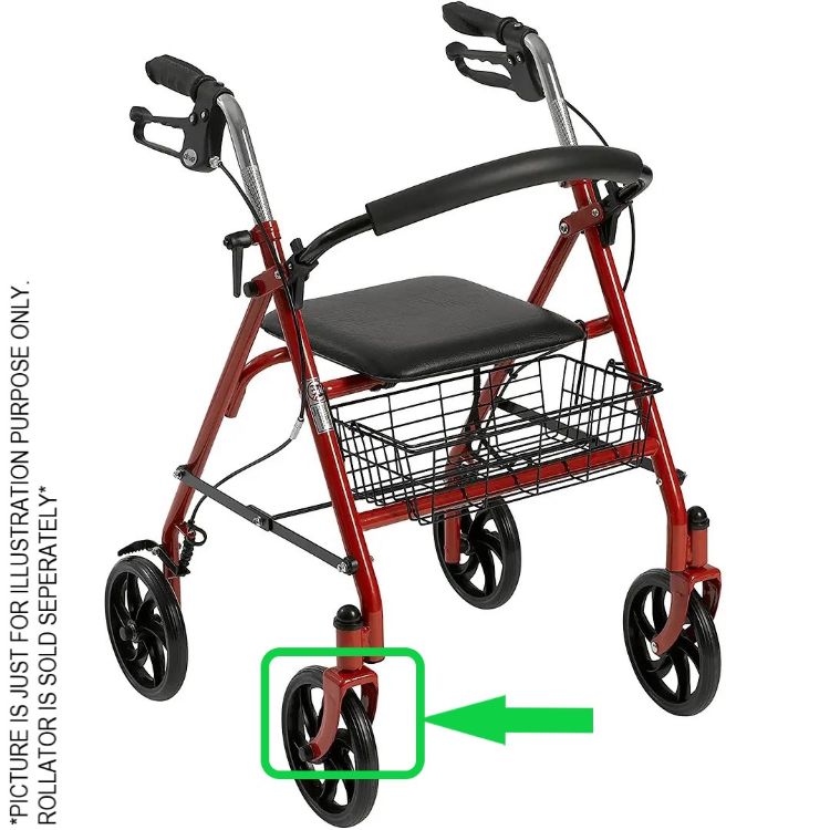 Front Fork Assembly for Adjustable Height Rollator, 6" Casters I Red I Right