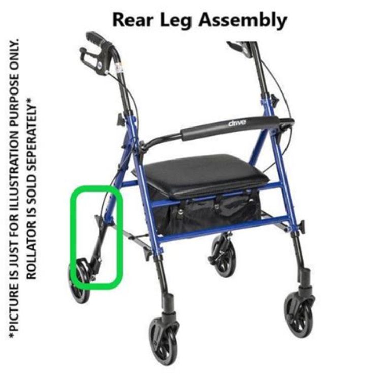 Rear Leg Assembly for Adjustable Height Rollator, 6" Casters I Red