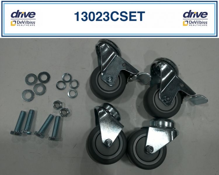 Replacement wheel set with four durable casters designed for Drive Medical hydraulic and deluxe silver vein patient lifts.